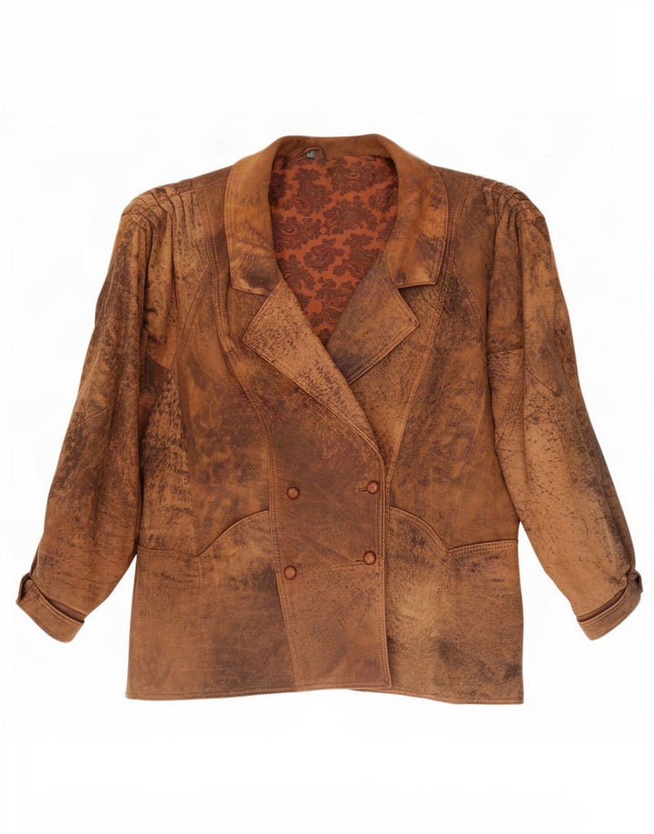 Vintage mujer doble pecho chaqueta de cuero de gran tamaño EU 46 XL marrón