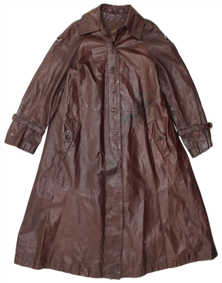VINTAGE Abrigo de cuero para mujer Reino Unido 14 Marrón medio