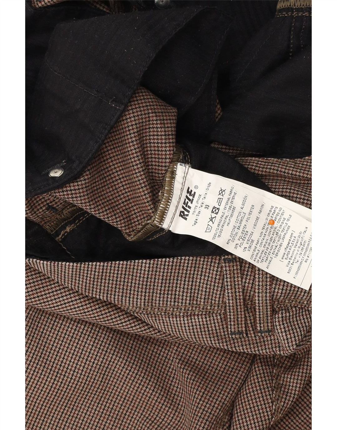 RIFLE Pantalón chino ajustado para hombre W33 L32 Algodón de pata de gallo marrón