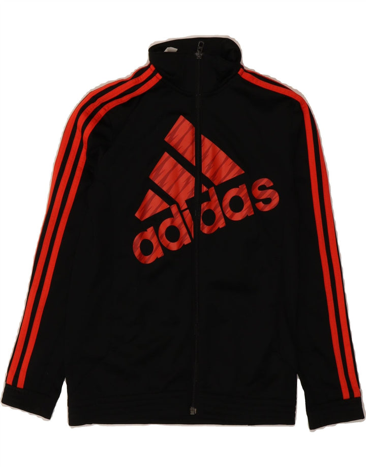 ADIDAS Boys Graphic Tracksuit Top Jacket 9-10 Years Black Polyester Vintage Adidas and Second-Hand Adidas from Messina Hembry 