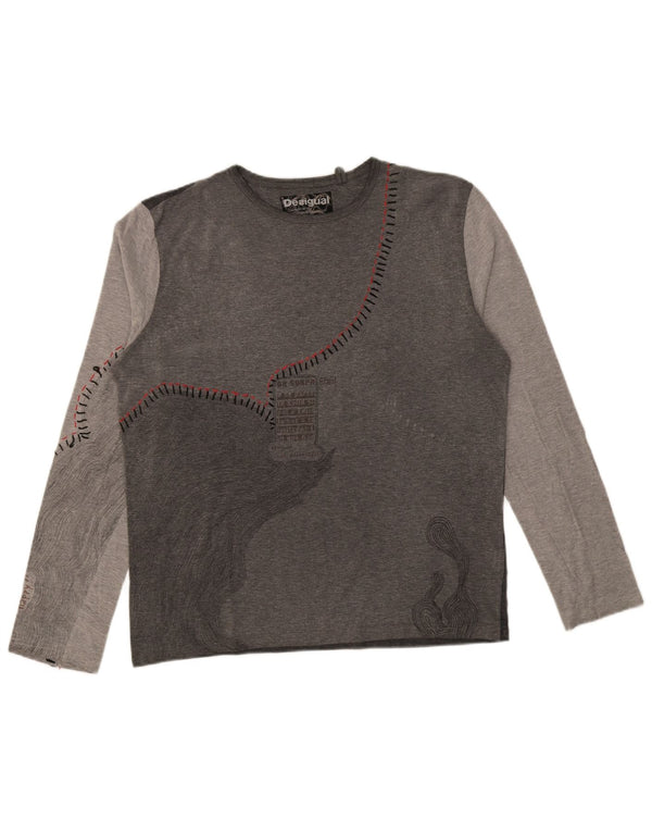 Desigual Hombre Top Gráfico Manga Larga XL Gris Colorblock Algodón