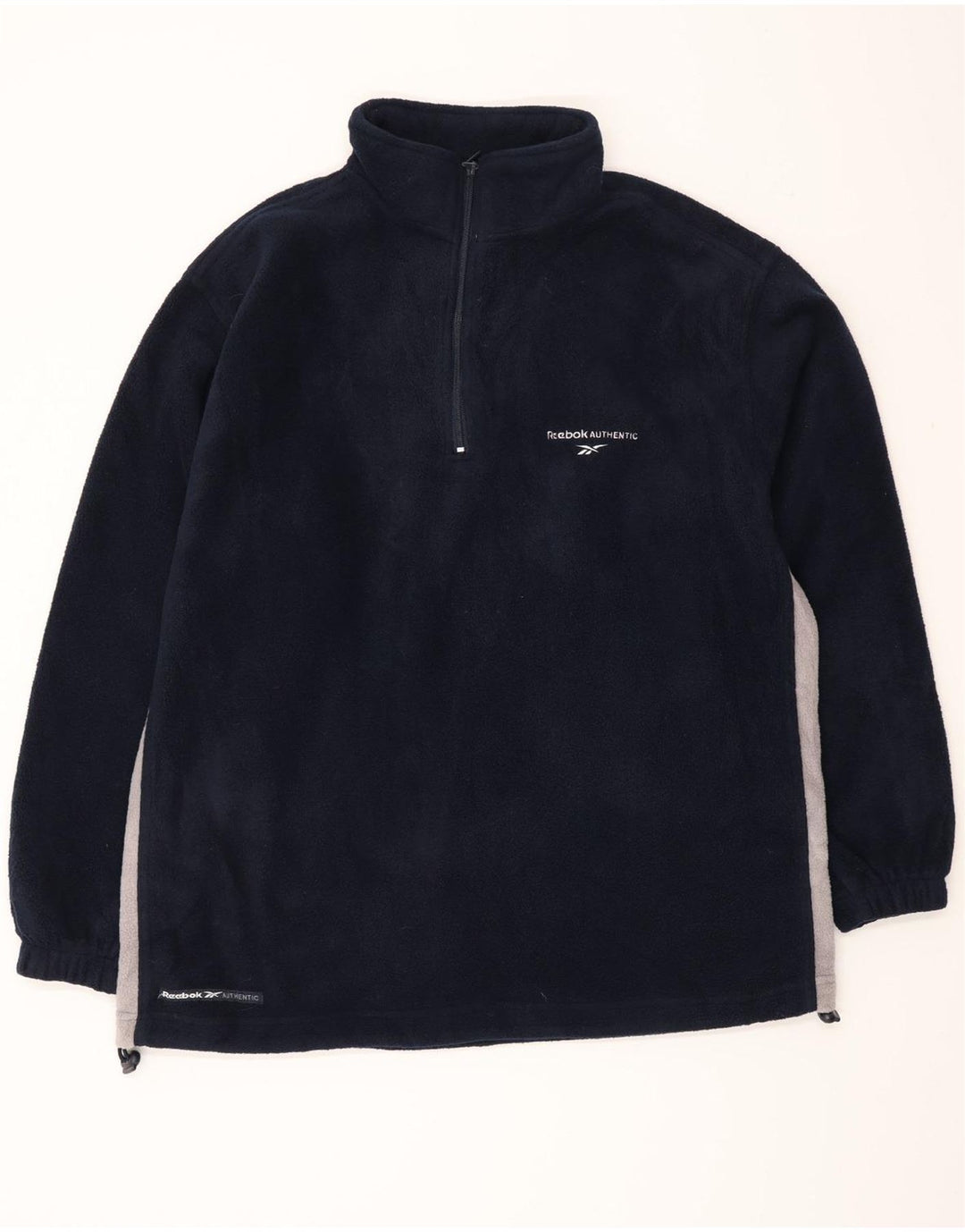 Reebok - Jersey de forro polar con cremallera y cuello para hombre, tamaño pequeño, poliéster color block azul marino