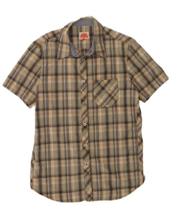 Sundek Camisa De Manga Corta Para Hombre Algodón A Cuadros Multicolor Grande