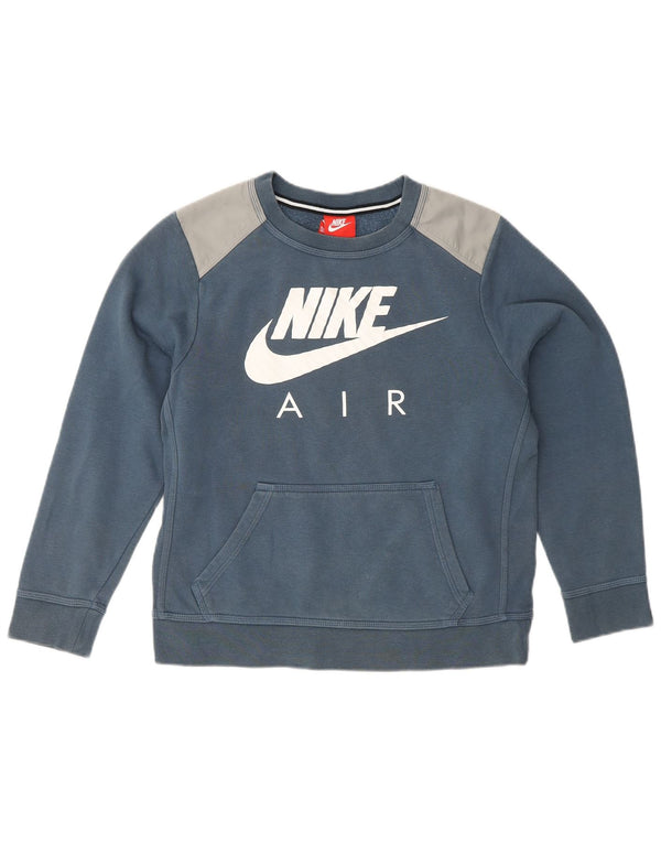 NIKE Boys Graphic Sweatshirt Jumper 10-11 Years Medium  Blue Colourblock