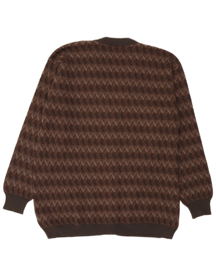 Bernardini Cárdigan para Hombre Suéter Grande Marrón Geométrico