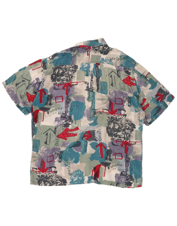 VINTAGE Hombres Comfort Fit Camisa Gráfica Tamaño 39/40 Medio Multicolor