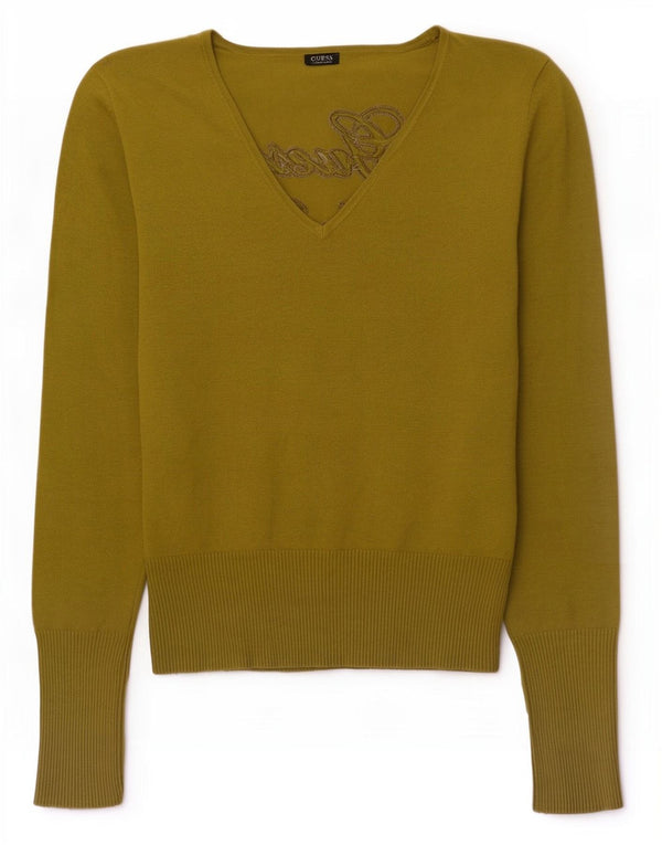 Guess Suéter gráfico con cuello en V para mujer UK 46 Viscosa verde medio