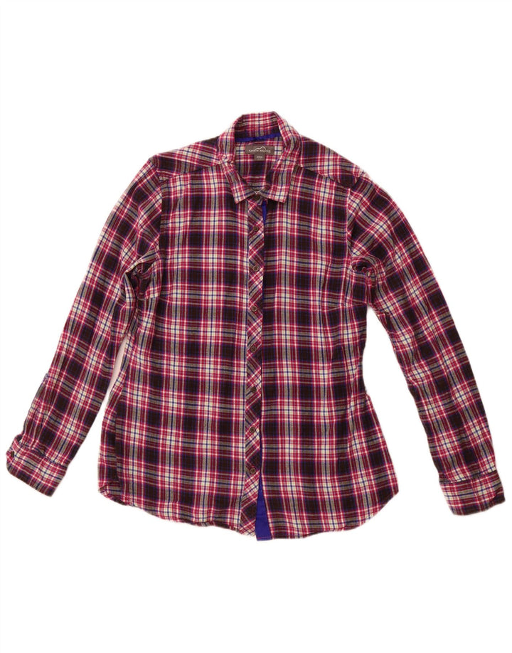 EDDIE BAUER Camisa de franela para mujer UK 12 Algodón a cuadros morado mediano