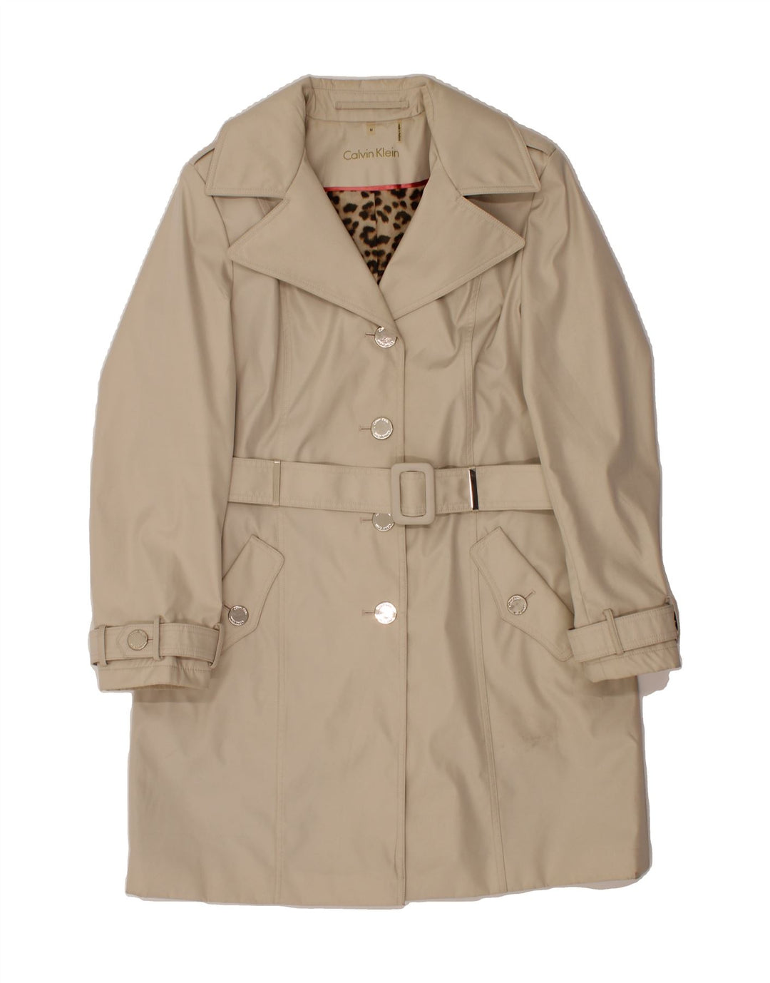 CALVIN KLEIN Womens Trench Coat UK 14 Medium Beige Polyester Vintage Calvin Klein and Second-Hand Calvin Klein from Messina Hembry 