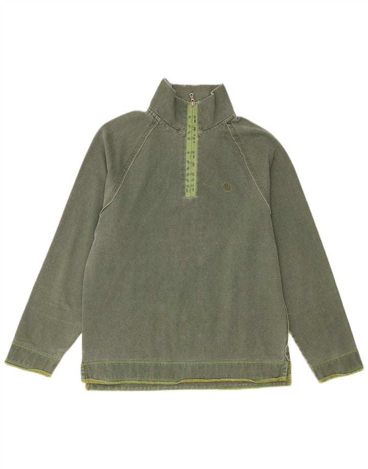 Sudadera con capucha y cuello con cremallera para hombre Fat Face Jersey pequeño de algodón verde