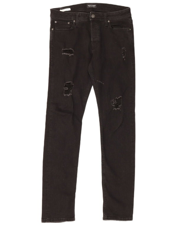 Jack & Jones Hombre GLENN Vaqueros ajustados desgastados W31 L32 Algodón negro