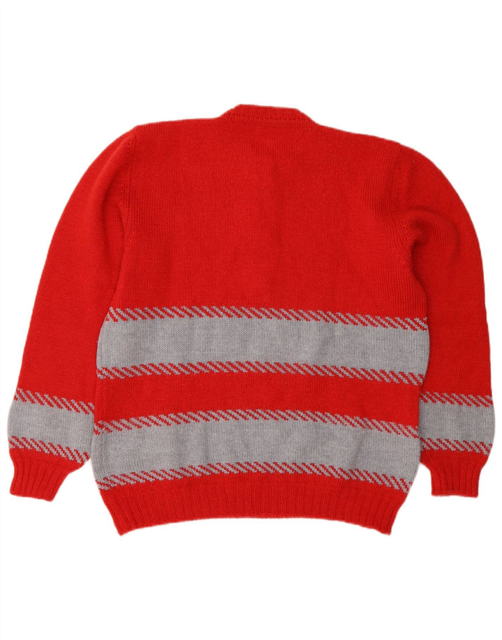 Vintage mujer botón cuello jersey suéter Reino Unido 14 medio rojo rayas