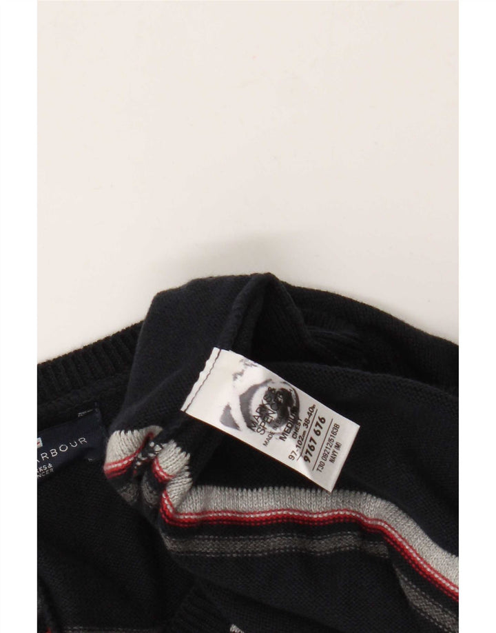 Marks & Spencer Suéter tipo jersey con cuello en V en color azul Harbor para hombre, rayas azul marino medianas