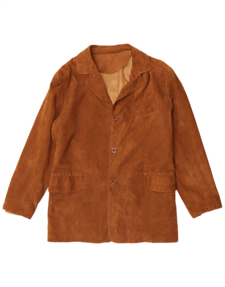 Vintage hombres 3 botones ante Blazer chaqueta IT 48 cuero marrón medio