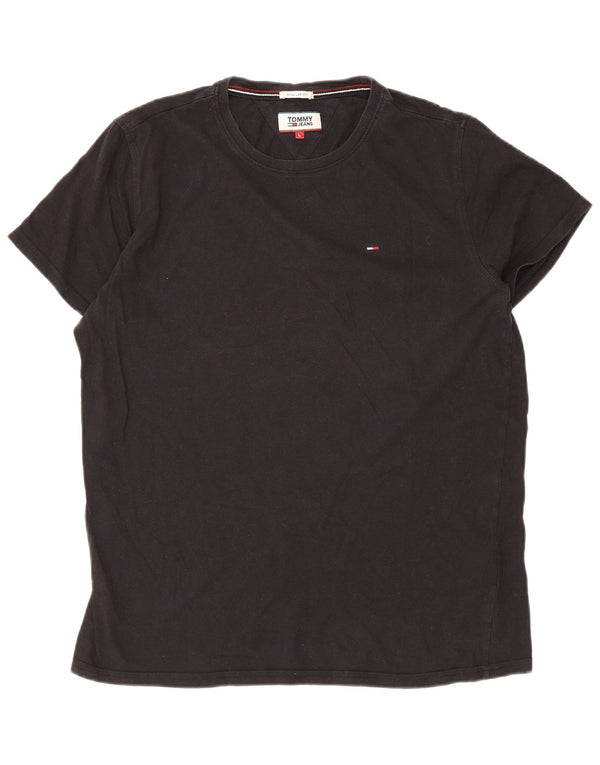 Tommy Hilfiger Camiseta de corte regular para hombre Top grande de algodón negro