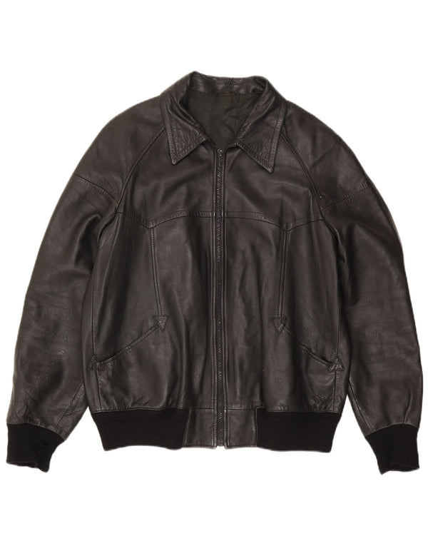 Alta Moda Chaqueta Bomber de Cuero para Hombre IT 54 2XL Negro