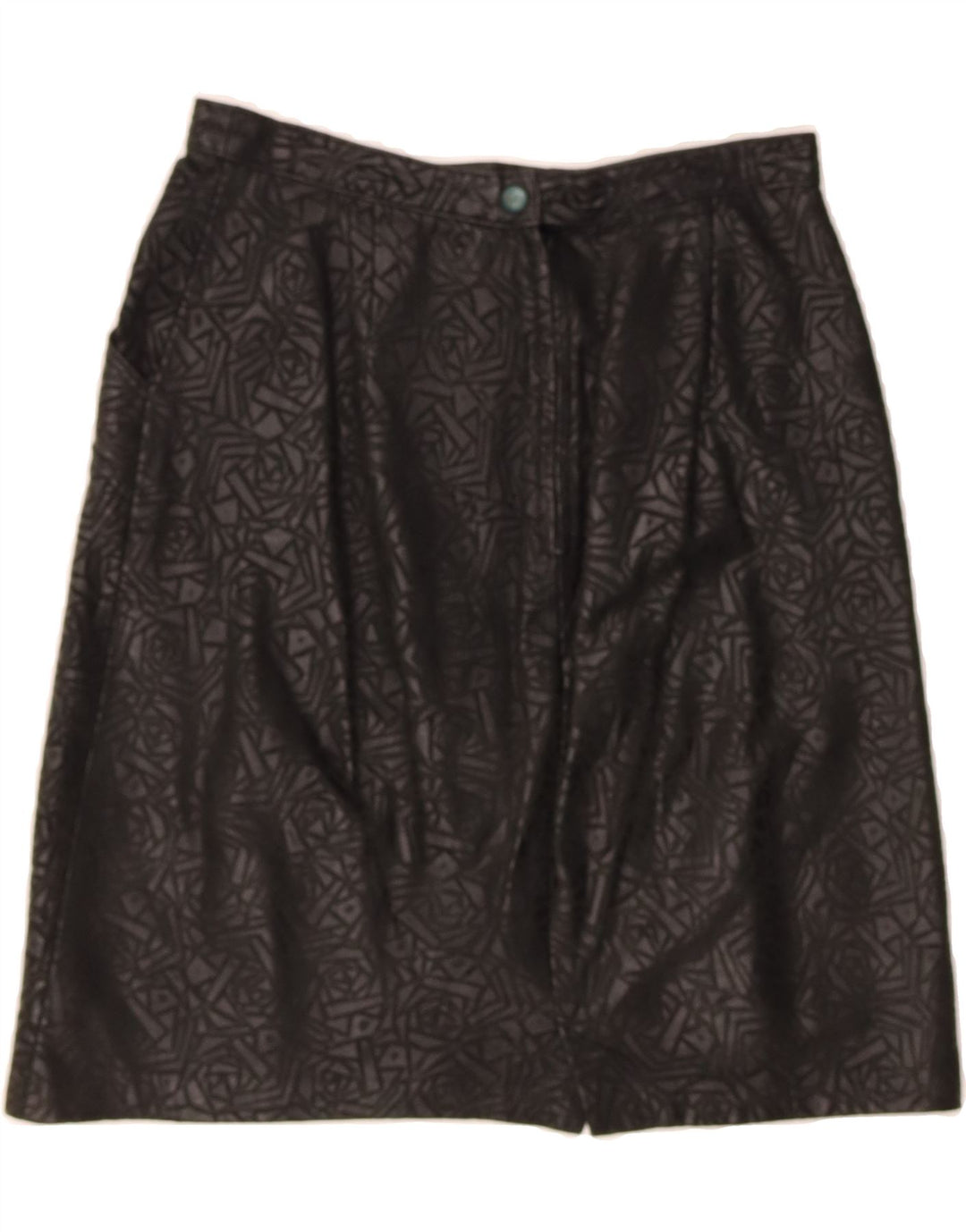 VINTAGE Womens Leather A-Line Skirt IT 44 Medium W27 Black Geometric Vintage Vintage and Second-Hand Vintage from Messina Hembry 