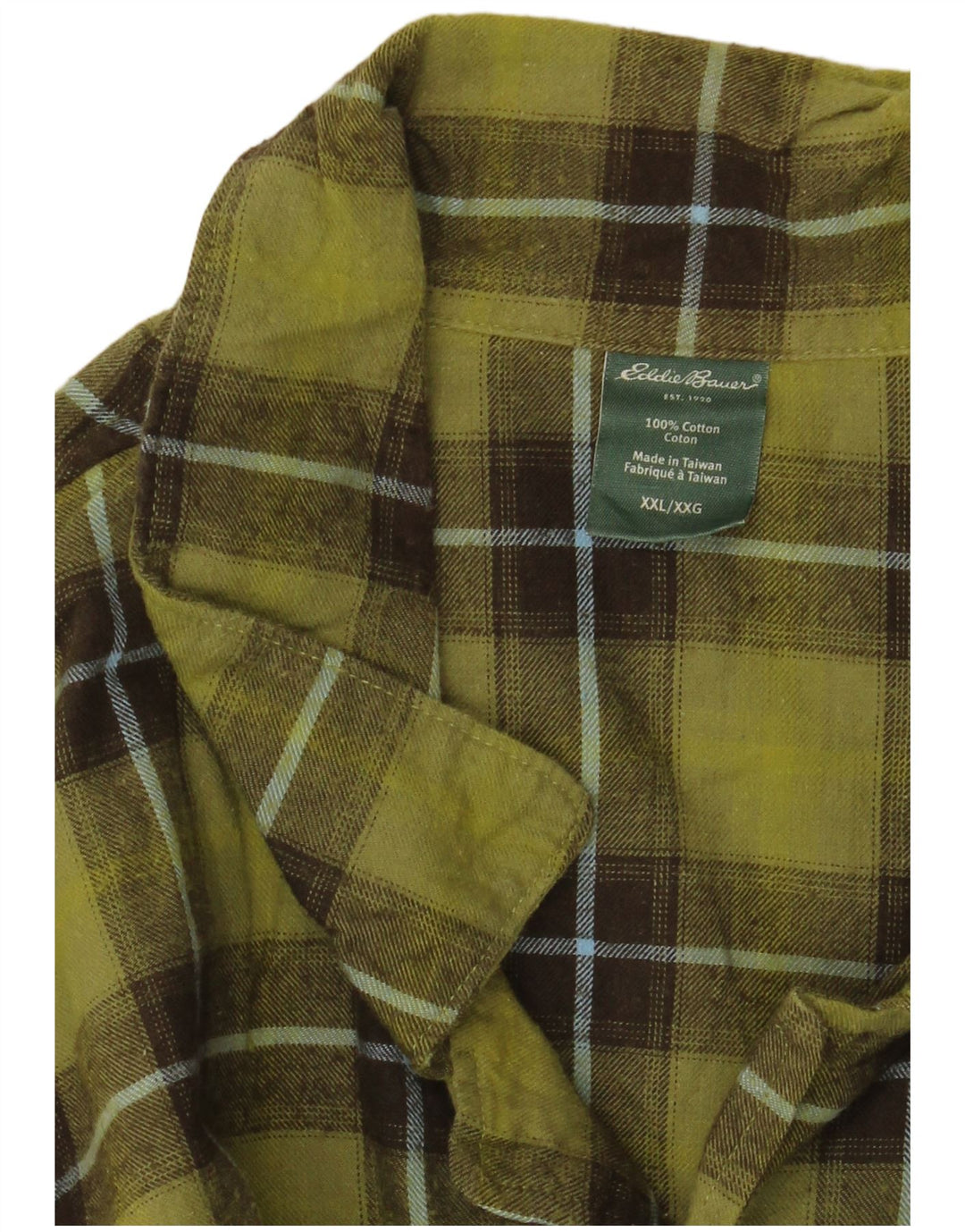 EDDIE BAUER Camisa de franela para hombre 2XL Algodón a cuadros verdes