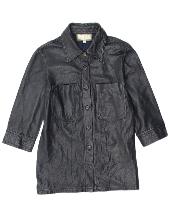 Les Copains Chaqueta De Piel Manga 3/4 Mujer IT 42 Medium Azul Marino Cuero