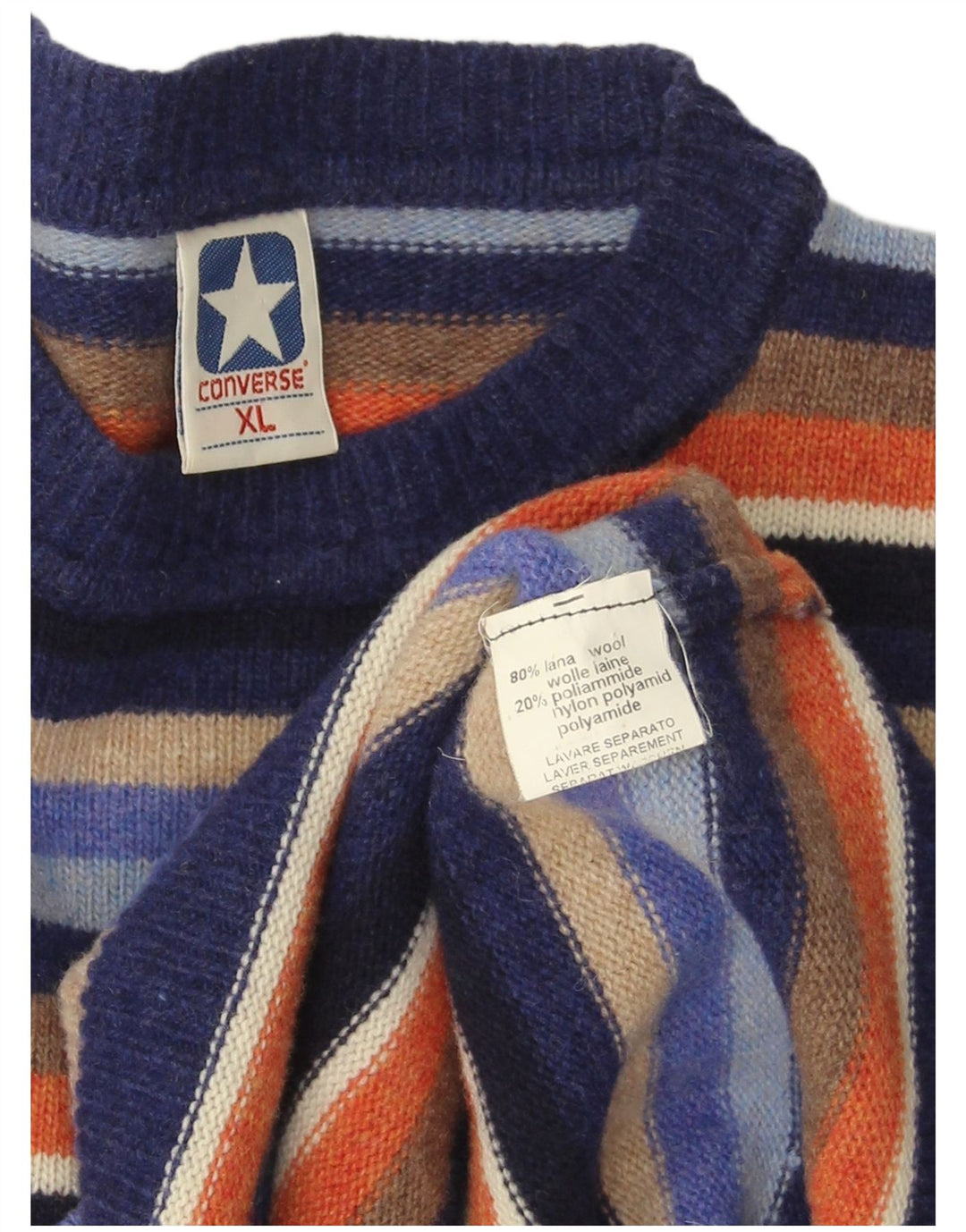 CONVERSE Jersey de cuello redondo para hombre XL Lana a rayas multicolor