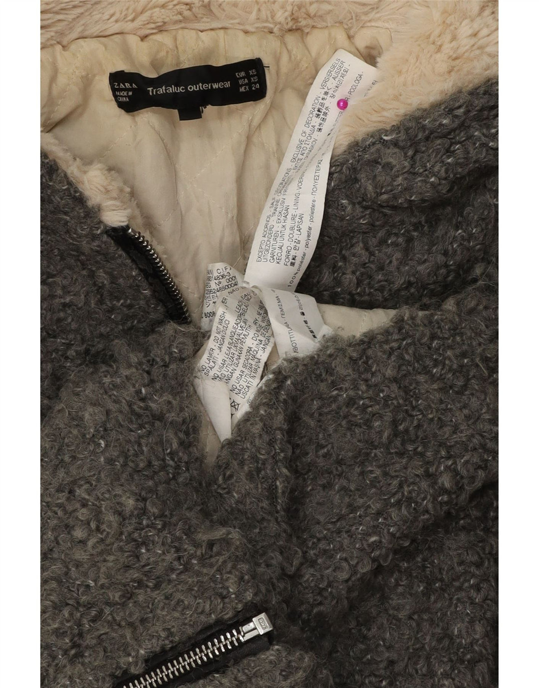 Zara Mujer Cazadora Bomber Extragrande Con Capucha UK 6 XS Poliéster Gris