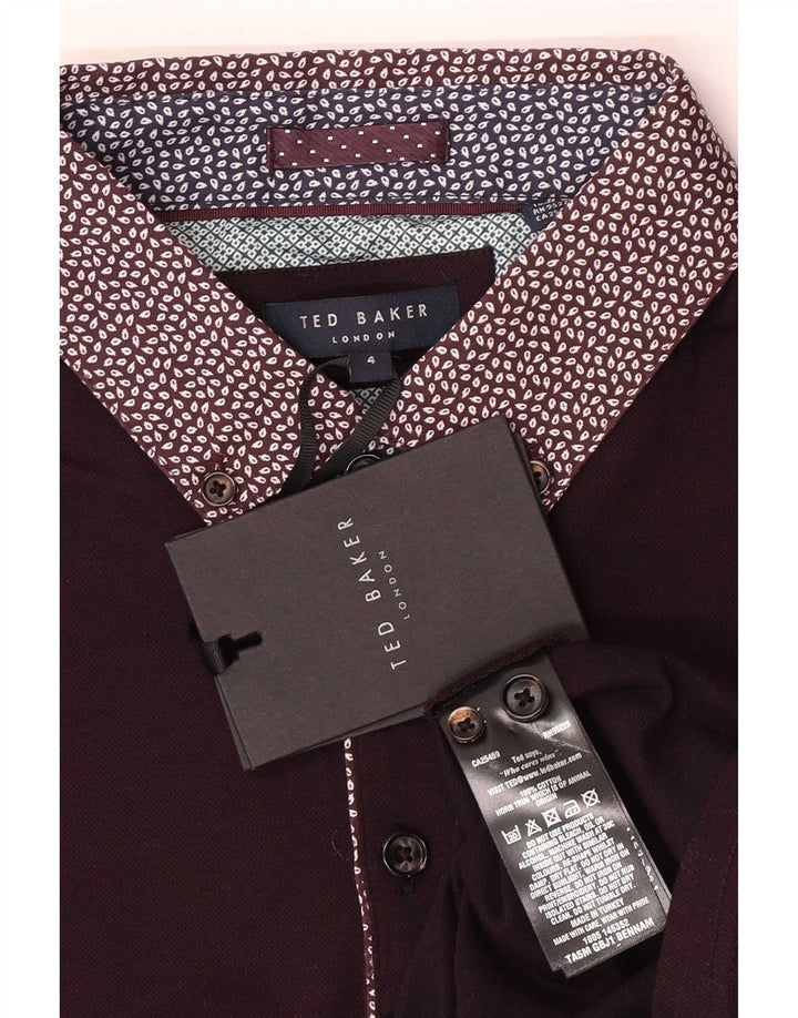 Ted Baker Polo para hombre talla 4 grande algodón con manchas granate