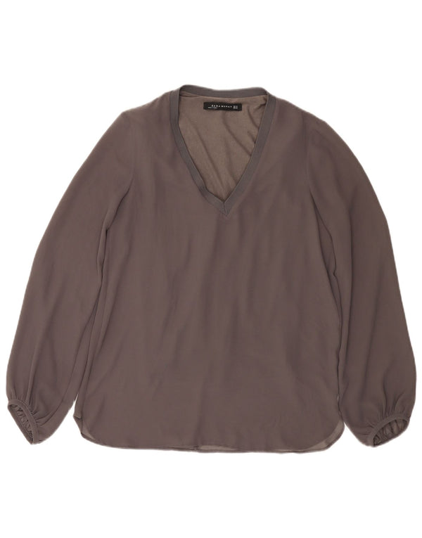 Zara Mujer Blusa Manga Larga Top UK 6 XS Gris