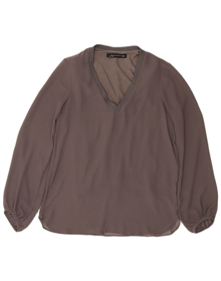 Zara Mujer Blusa Manga Larga Top UK 6 XS Gris