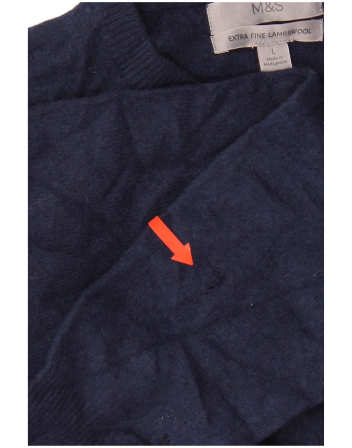 Marks & Spencer Jersey de cuello redondo para mujer UK 46 Large Blue Lambswool