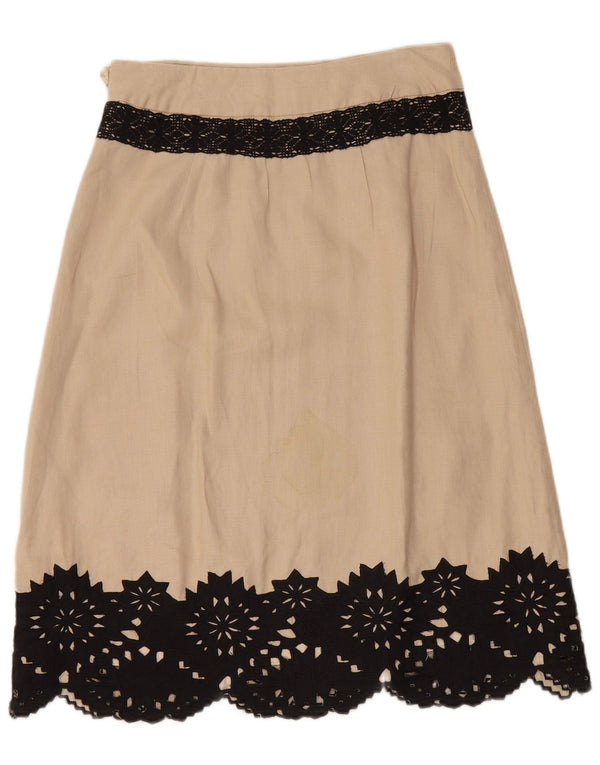 Monsoon Womens A-Line Skirt UK 8 Small W28 Beige Floral Linen