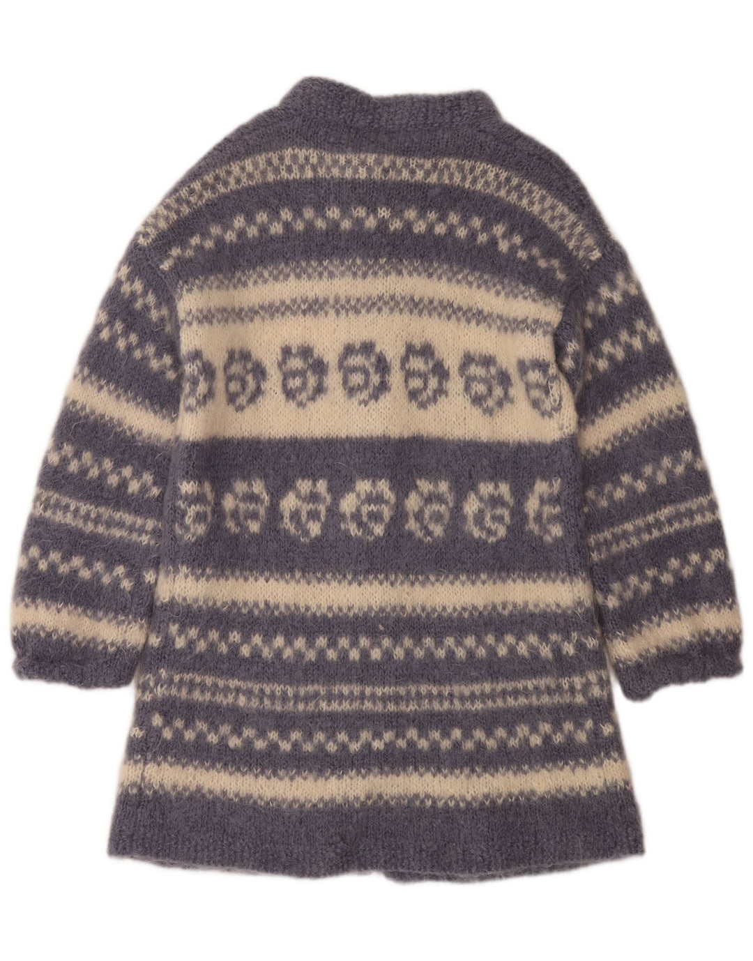 VINTAGE Womens Longline Cardigan Sweater UK 14 Medium Blue Fair Isle