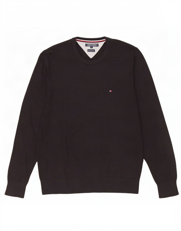 Tommy Hilfiger Jersey con cuello redondo para hombre, talla grande, algodón negro