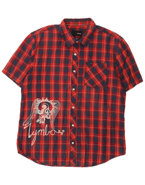 Hurley Camisa gráfica de manga corta para hombre 2XL Algodón a cuadros rojos
