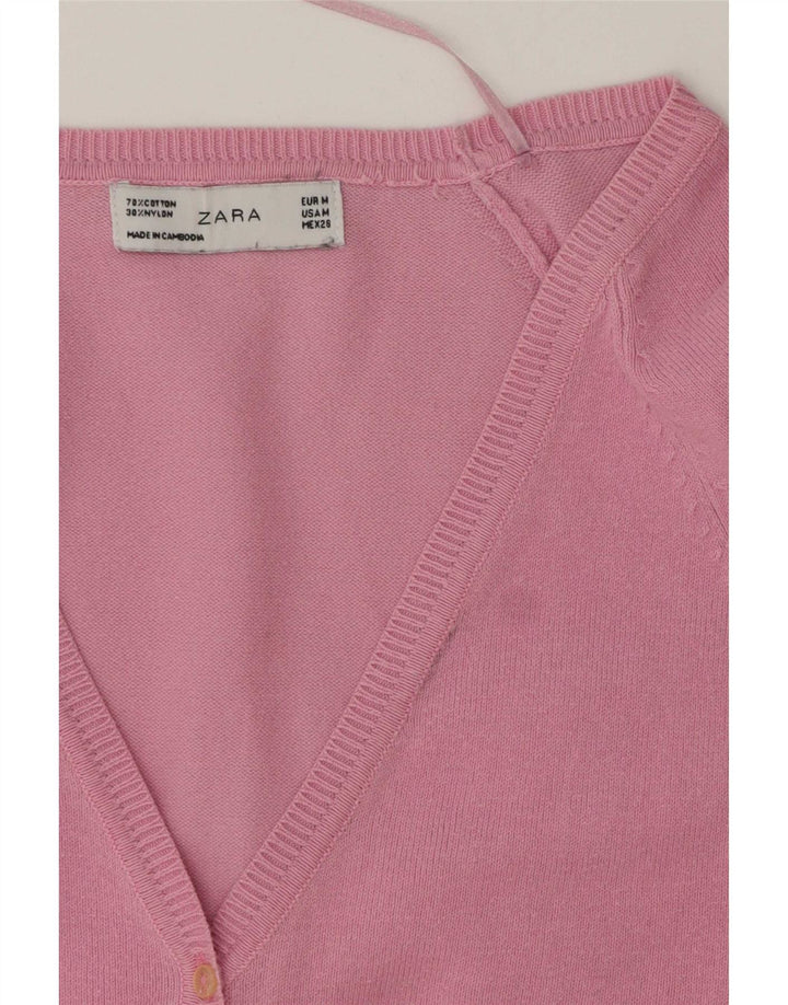 Zara Mujer Cárdigan Suéter UK 12 Algodón Rosa Medio