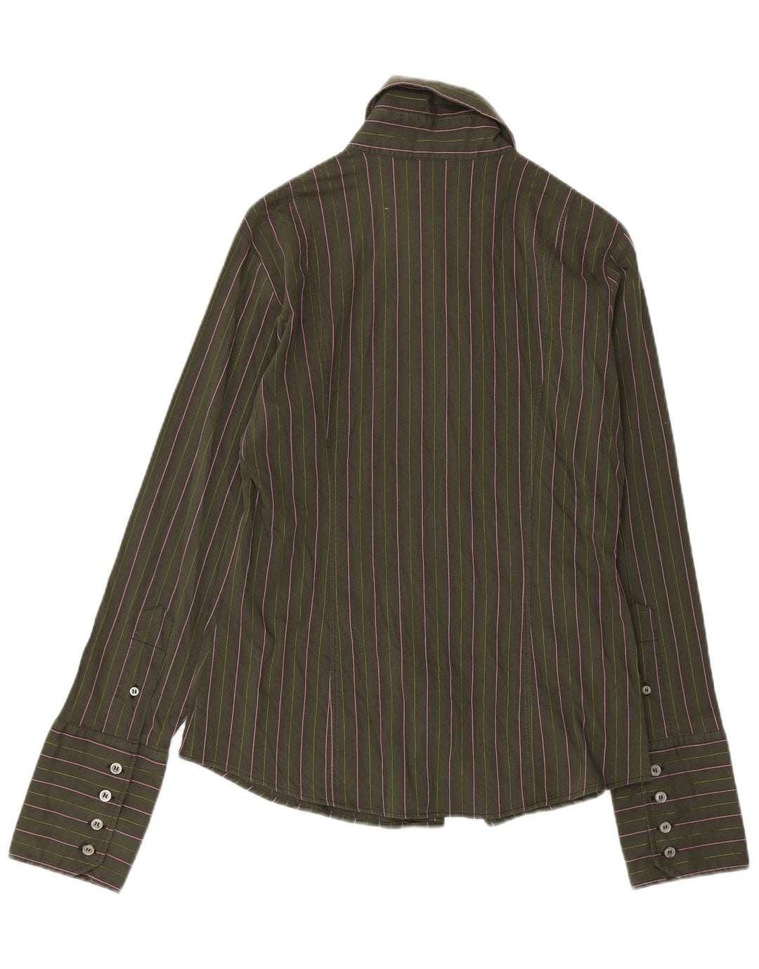 Camisa Benetton Mujer ES 44 Grande Algodón A Rayas Verde