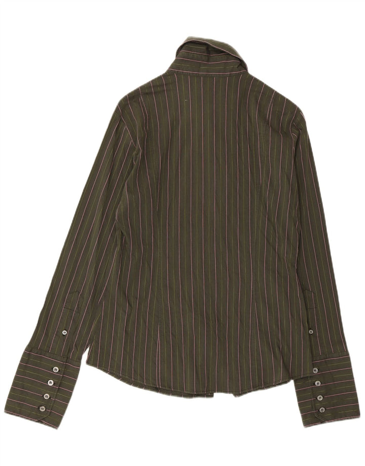 Camisa Benetton Mujer ES 44 Grande Algodón A Rayas Verde