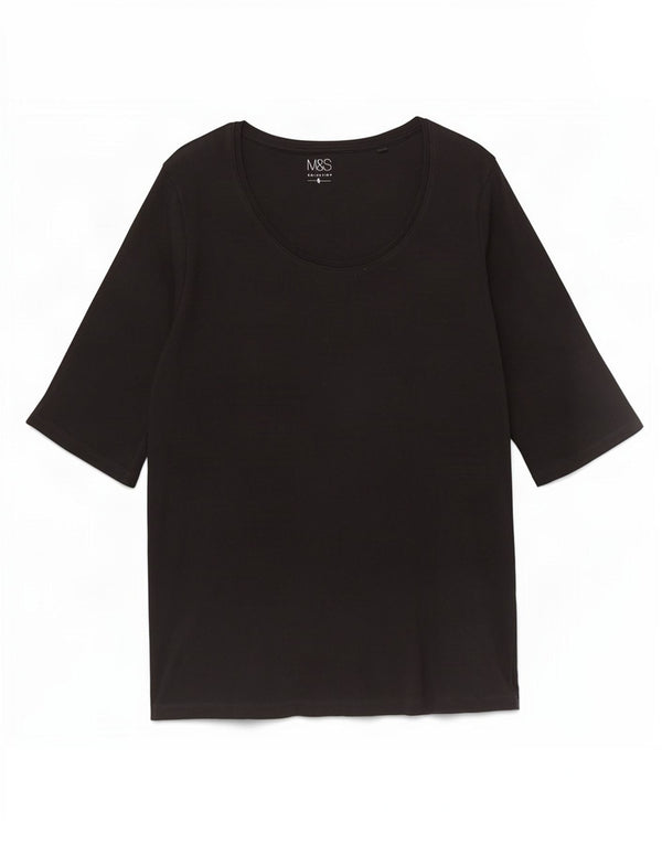 Marks & Spencer Camiseta para Mujer Top UK 46 Grande Algodón Negro