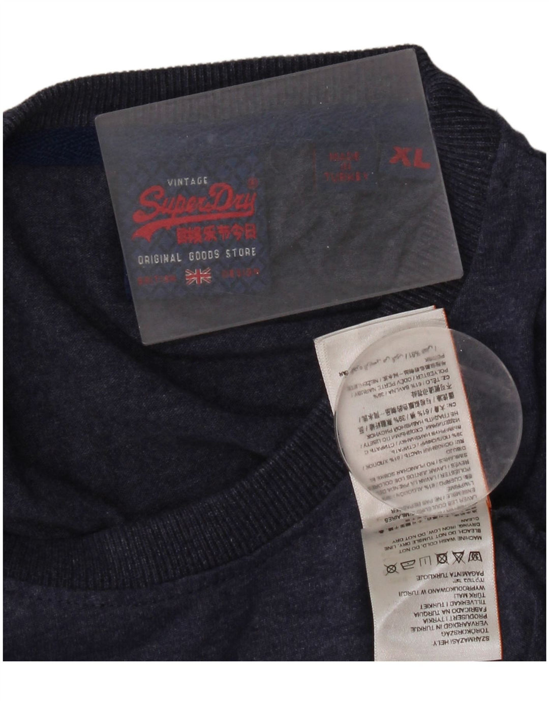 Superdry Hombre Camiseta Gráfica Top XL Azul Marino Algodón