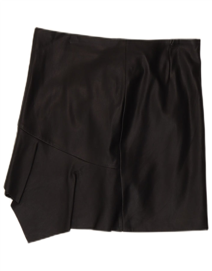 Sisley Falda de cuero asimétrica para mujer UK 12 Medium W30 Poliéster negro