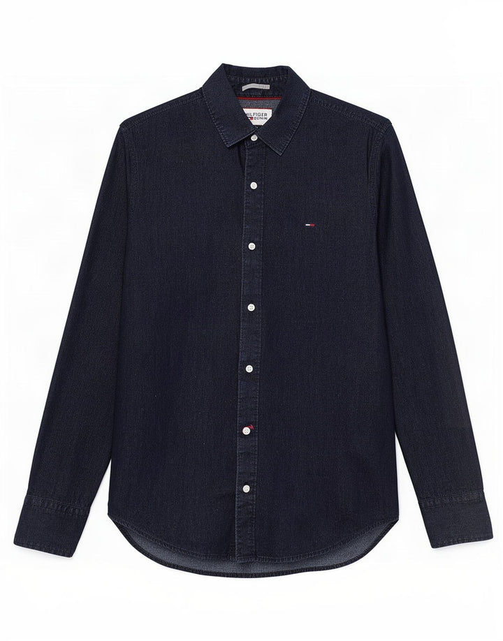Tommy Hilfiger Camisa Slim Fit para Hombre Algodón Negro Mediano Clásico