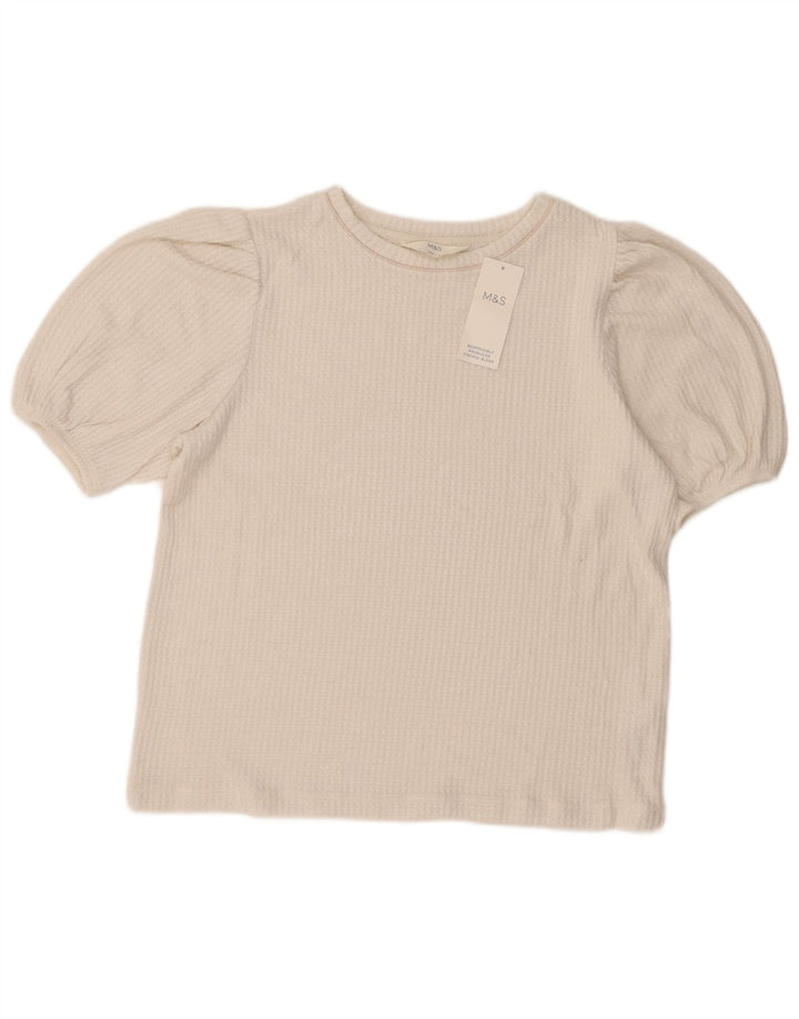Marks & Spencer Blusa para Mujer Top UK 44 Viscosa Blanca Mediana