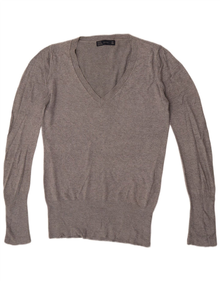 Zara Hombre Jersey Con Cuello En V Jersey Rayón Moteado Gris Grande