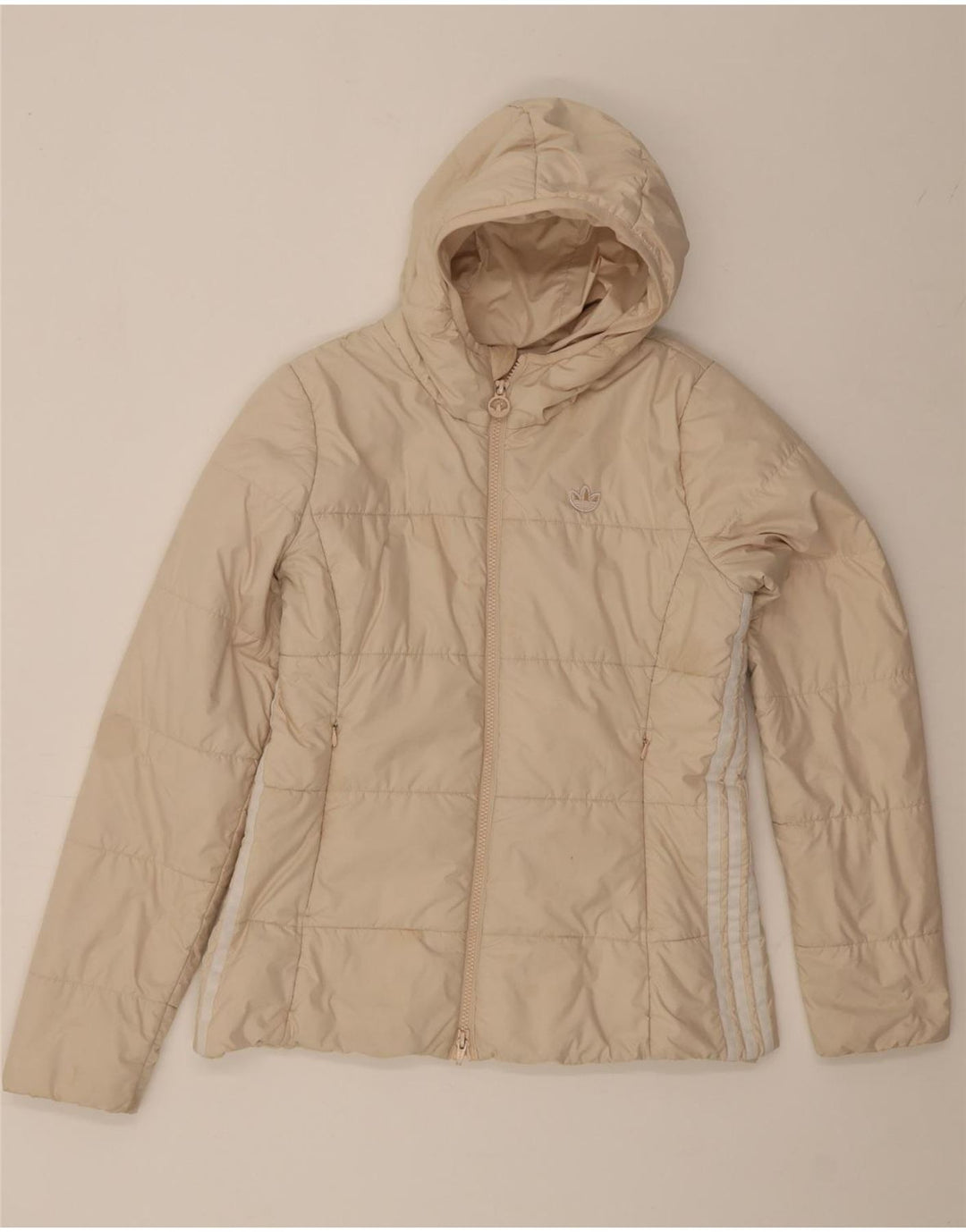 Adidas Chaqueta acolchada con capucha para mujer UK 14 Medium Off White Poliéster