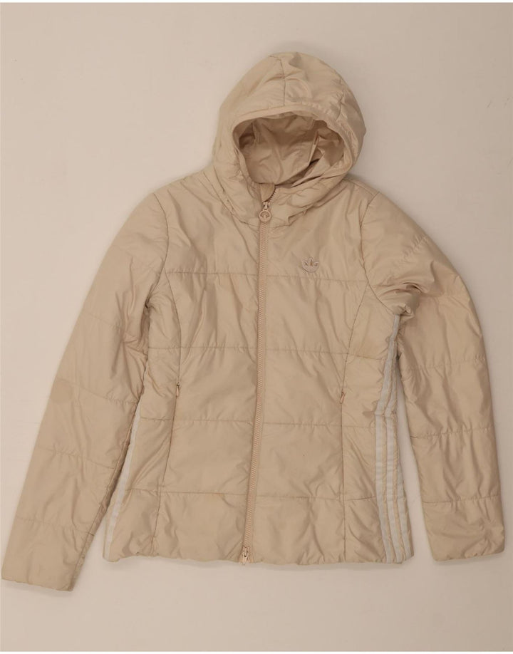 Adidas Chaqueta acolchada con capucha para mujer UK 14 Medium Off White Poliéster