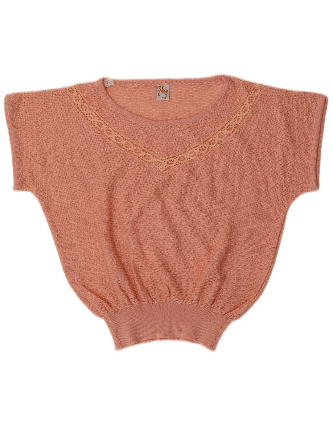 VINTAGE Mujer Manga Corta Barco Cuello Jersey Suéter Reino Unido 14 Rosa Medio