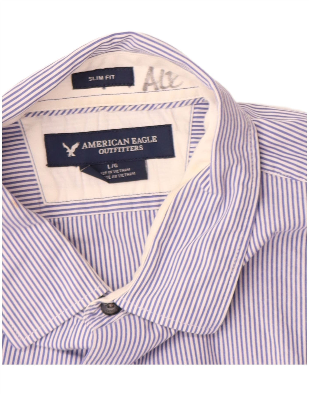 American Eagle Camisa slim fit para hombre de algodón a rayas azules grandes