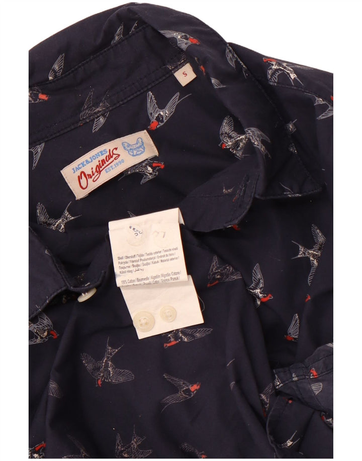 JACK & JONES Hombre Camisa Gráfica Pequeña Azul Marino Algodón