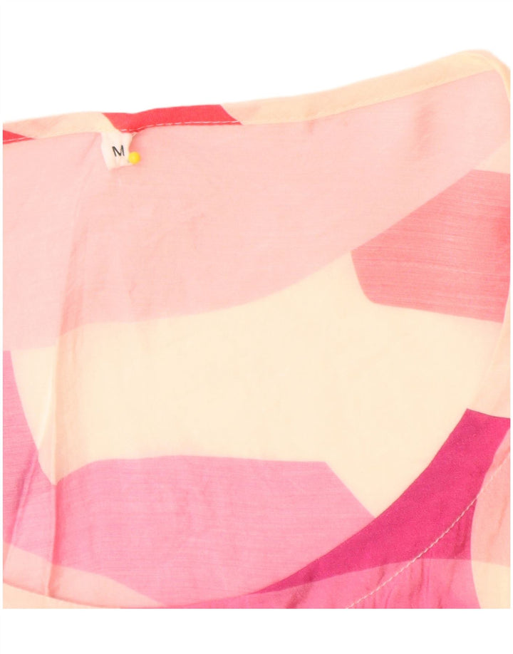 Vintage mujer ver a través de blusa gráfica Top Reino Unido 14 Bloque de color rosa medio