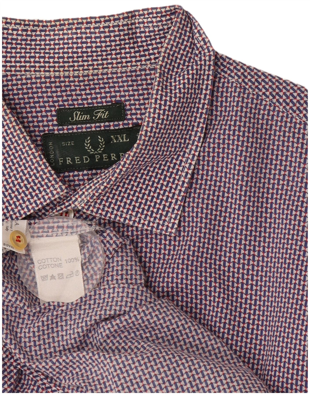 Fred Perry Camisa Slim Fit Para Hombre 2XL Algodón Geométrico Azul Marino