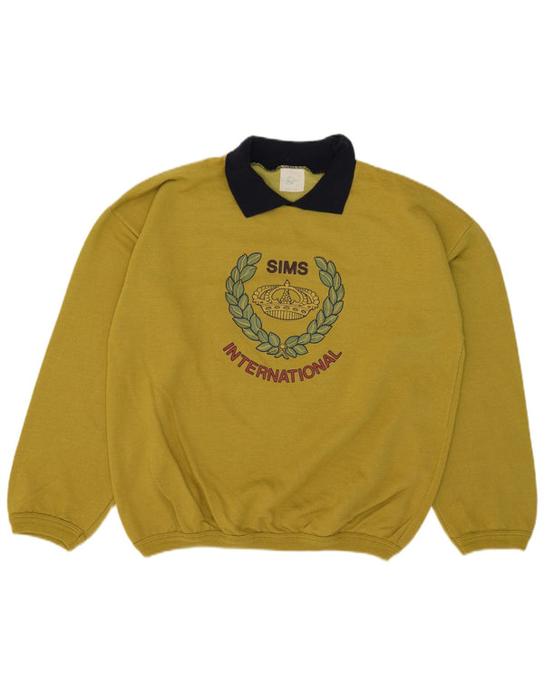 Vintage hombres gráfico polo cuello sudadera jumper XL verde